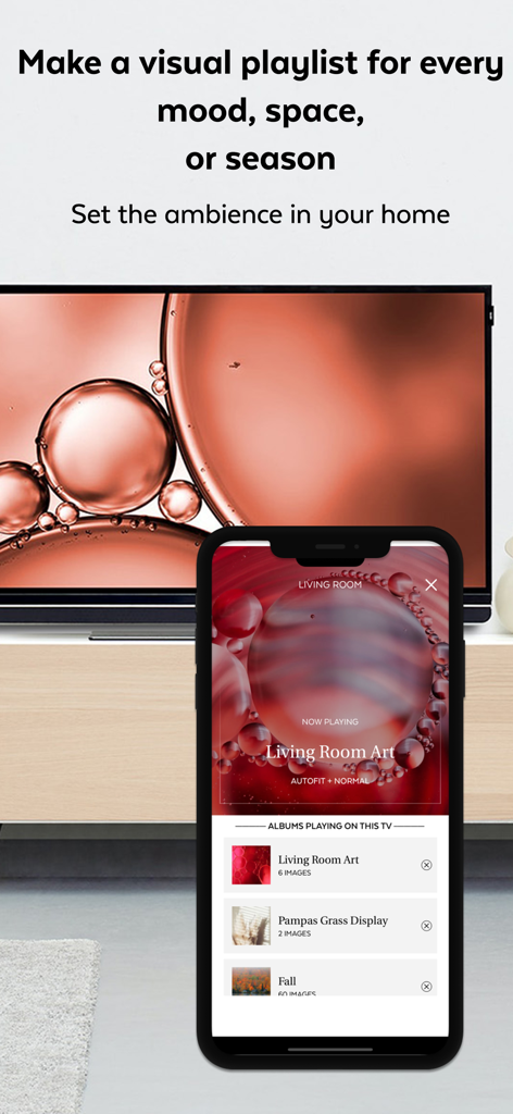 Pixo app interface for creating a visual photo playlist on a TV screen