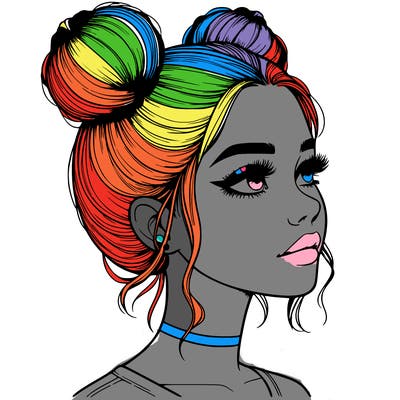realistic girl with buns on the top of her head