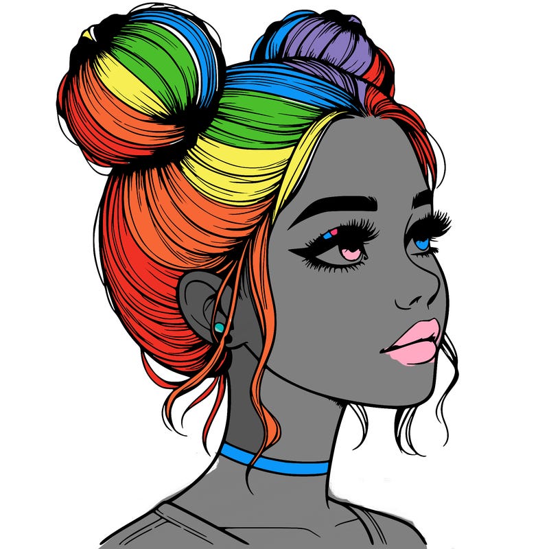 realistic girl with buns on the top of her head
