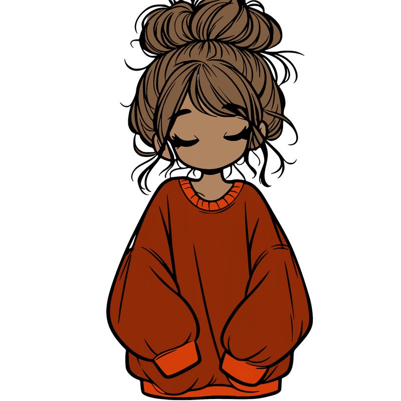girl with baggy sweatshirt and messy bun