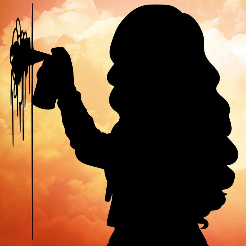 realistic girl with mask spray painting a wall