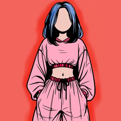realistic girl faceless with baggy pants and a crop top