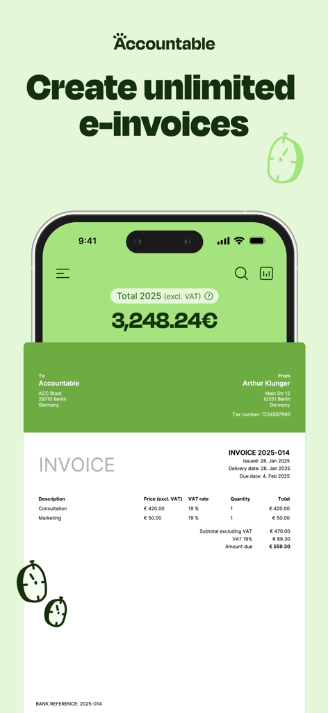 Accountable app interface for creating professional electronic invoices on mobile