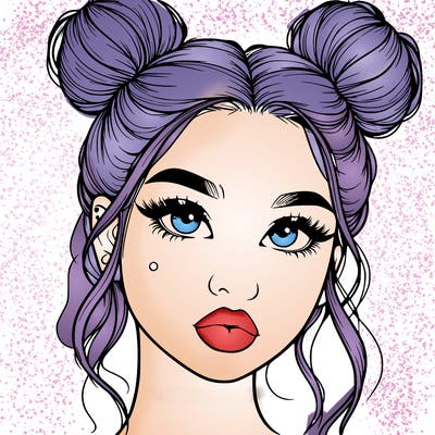 realistic girl with two buns on her hair and lips