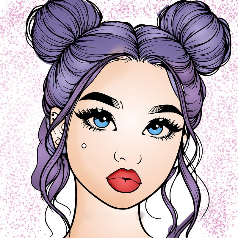 realistic girl with two buns on her hair and lips
