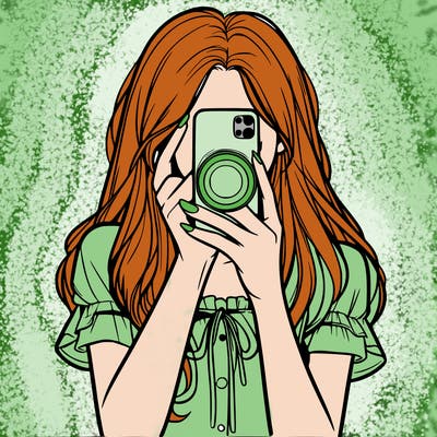 a realistic girl holding her phone taking pictures