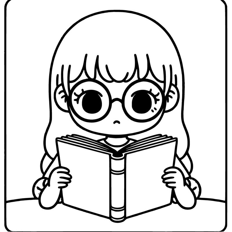a girl with glasses reading a book