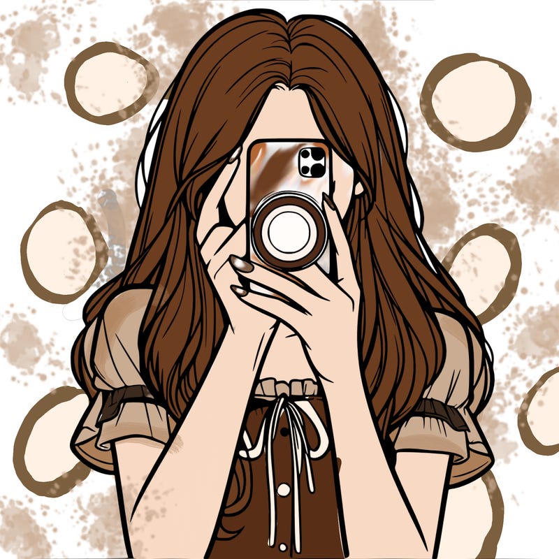 a realistic girl holding her phone taking pictures