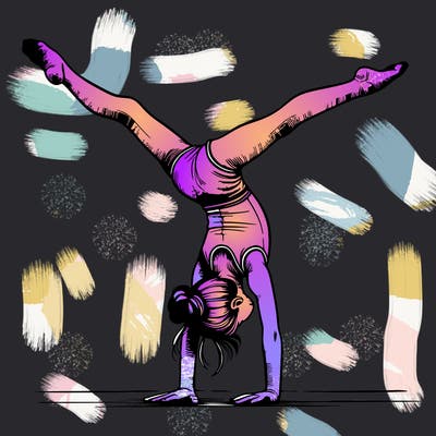 realistic gymnastic hand stand girl in four splits