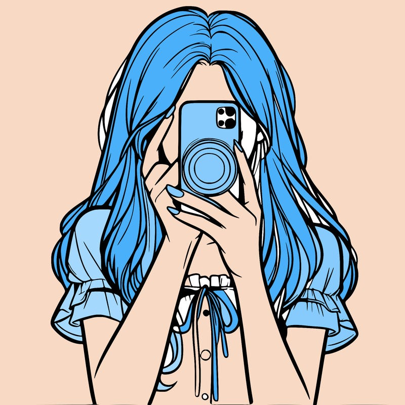 a realistic girl holding her phone taking pictures