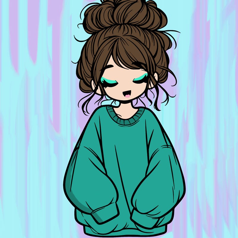 girl with baggy sweatshirt and messy bun