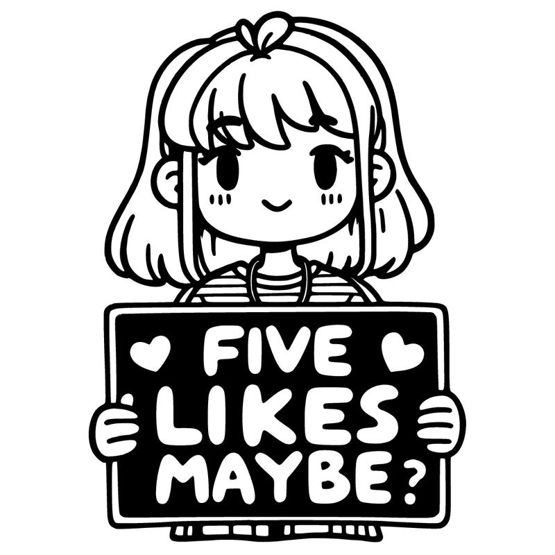 a girl holding a sign that says five likes maybe