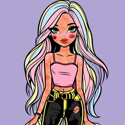 a girl with long hair and a skinny appearance, she is beautiful, the most beautiful in the world, she has amazing hair, and beautiful eyes, with a tank top and jeans with a chunky belt