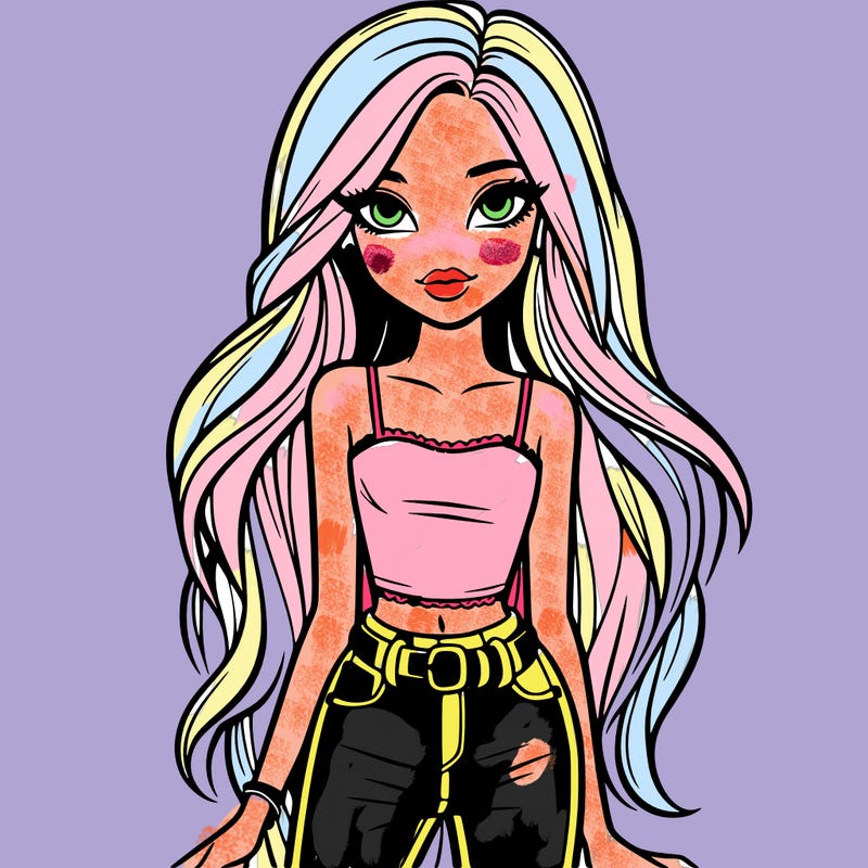 a girl with long hair and a skinny appearance, she is beautiful, the most beautiful in the world, she has amazing hair, and beautiful eyes, with a tank top and jeans with a chunky belt