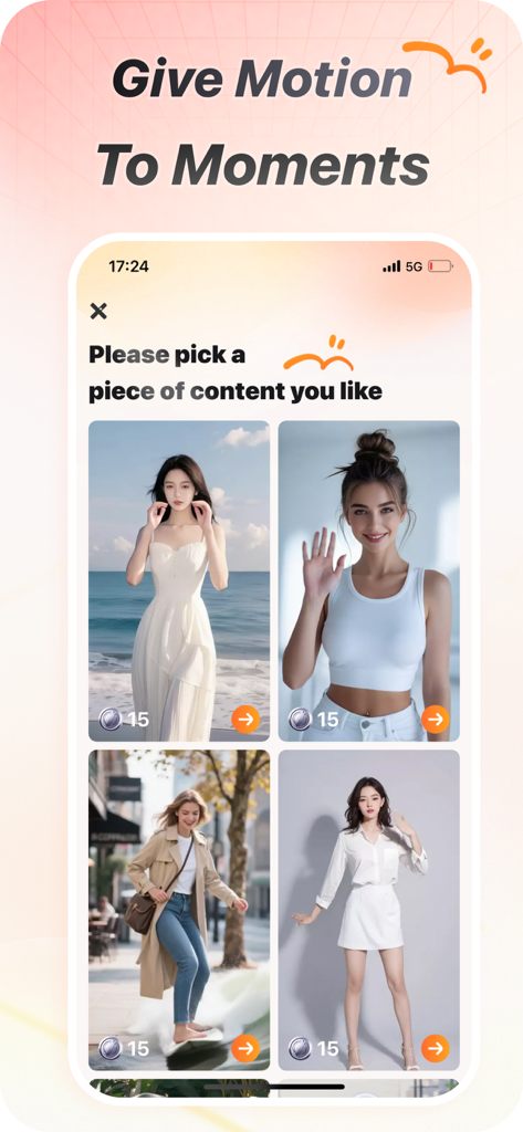 Facetix - Facetix app interface showing portrait templates to animate photos with AI.