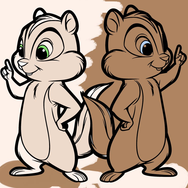 two tamias standing up split realistic