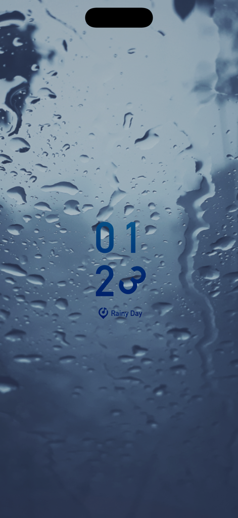 Somewhere - Rain Sound ASMR - Reloj digital minimalista con un fondo de día lluvioso y gotas de agua