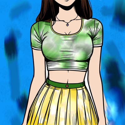 realistic girl wearing crop top and skirt