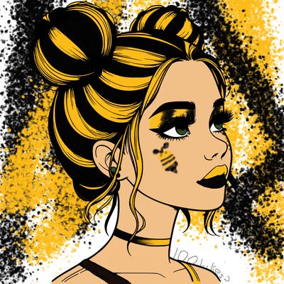 realistic girl with buns on the top of her head