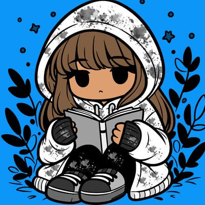 girl in oversized hoodie reading a book