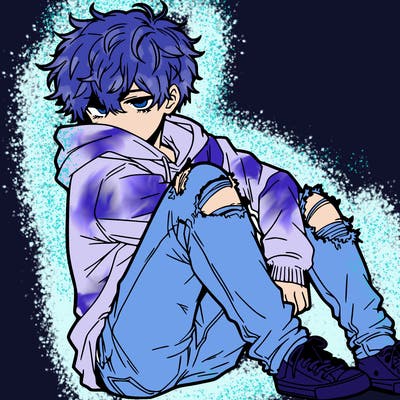 a male hoddie ripped jeans messy hair anime
