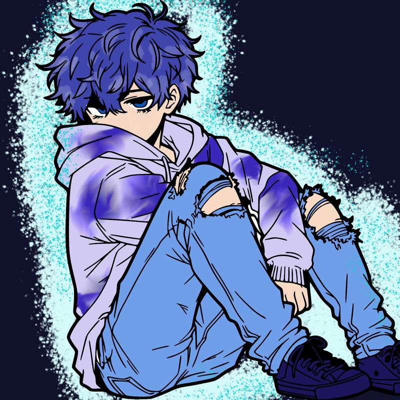 a male hoddie ripped jeans messy hair anime
