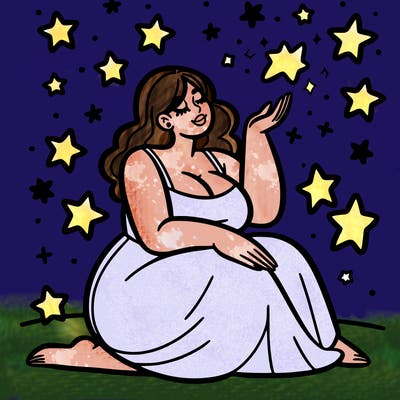 plus size woman looking at stars