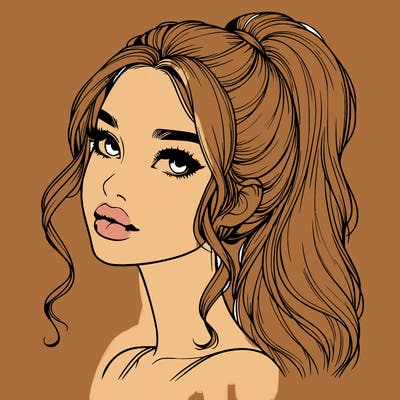 realistic girl with a ponytail on her hair and lips