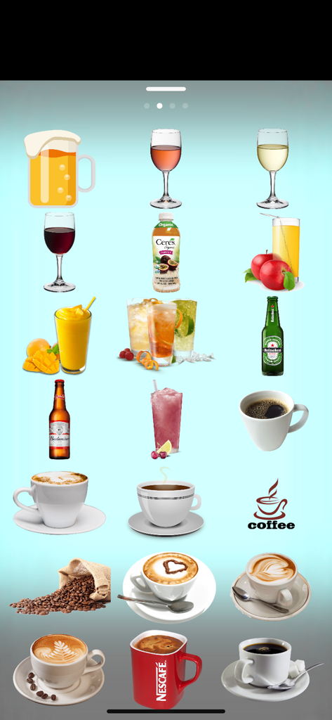 Restaurant menu maker - Collection of beverage and coffee stickers for menu creation