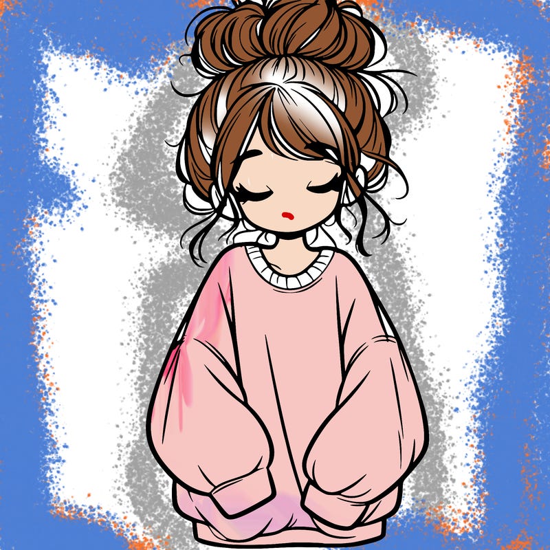 girl with baggy sweatshirt and messy bun