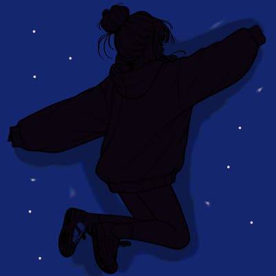 realistic girl jumping with a bun and oversized sweatshirt