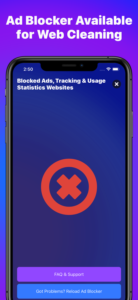 Phone Cleaner for iPhone, iPad - Interfaz mostrando la función de bloqueador de anuncios para la limpieza web en la aplicación Phone Cleaner