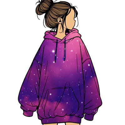 realistic girl with a oversized sweatshirt on and a bun