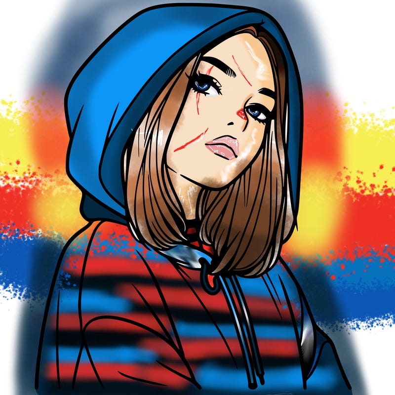 a realistic girl in a hoodie