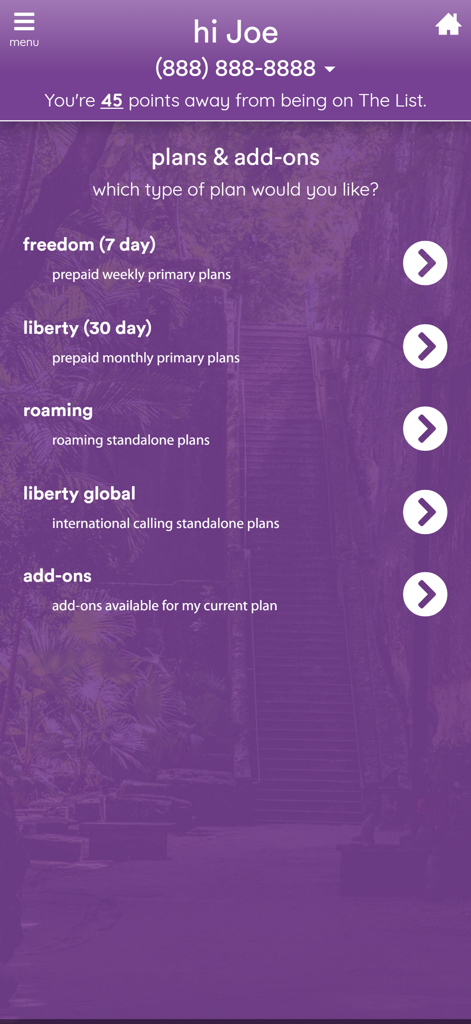 MyALIV - MyALIV app screen showing options to select weekly, monthly, roaming, and global prepaid plans or add-ons