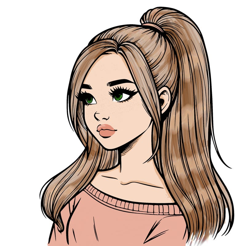 realistic girl with a high ponytail