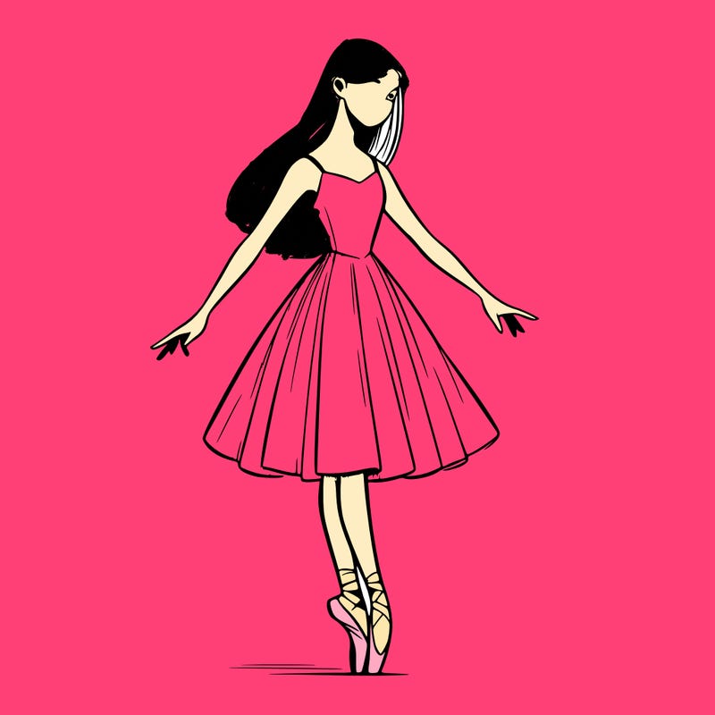 realistic ballerina with straight longish hair on pointe