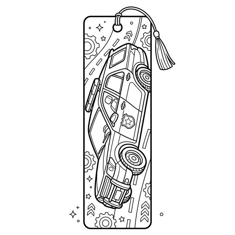 Get ready to color a detailed police patrol car, specially designed as a fun and functional bookmark. This engaging printable combines the excitement of law enforcement vehicles with the joy of creative coloring.
