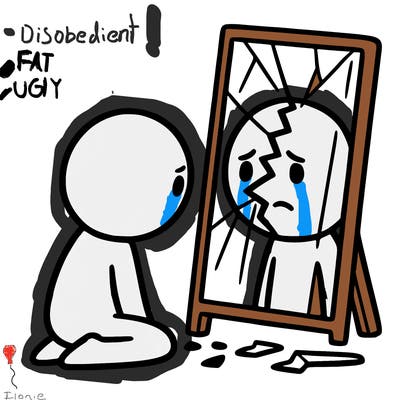 broken person looking in mirror