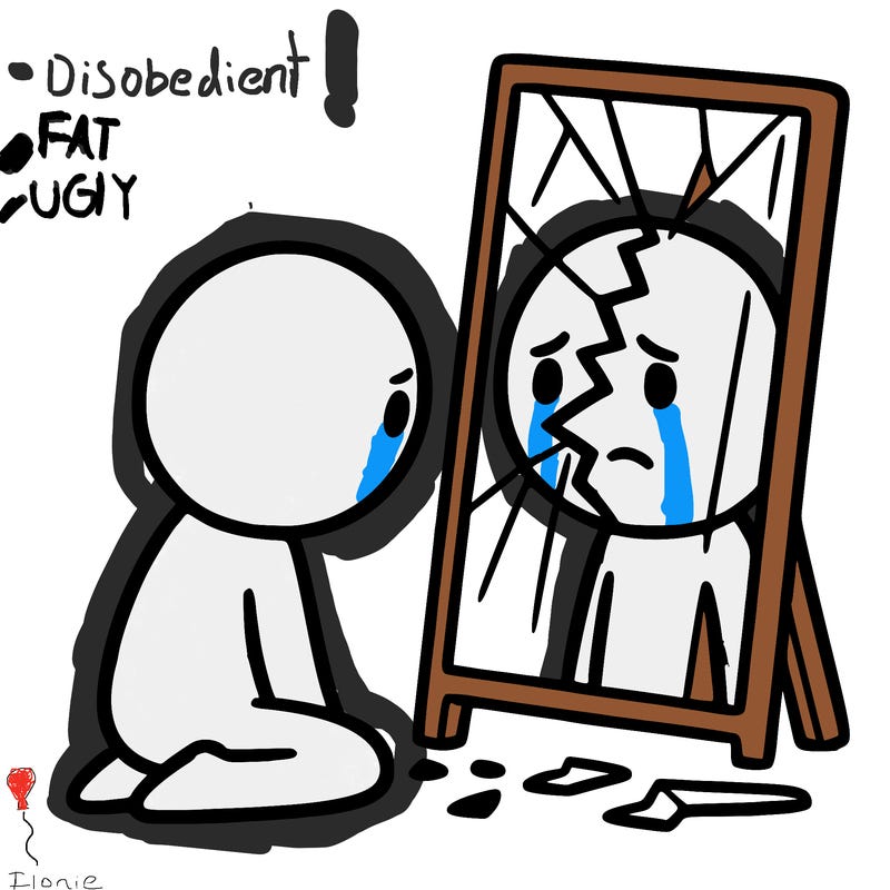 broken person looking in mirror
