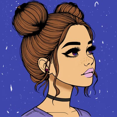 realistic girl with buns on the top of her head