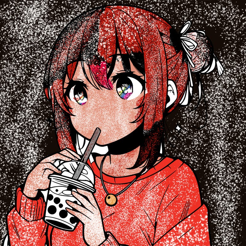 manga character drinking boba