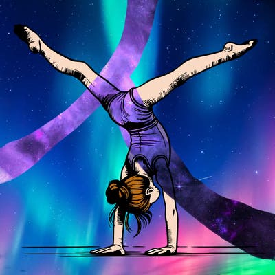 realistic gymnastic hand stand girl in four splits