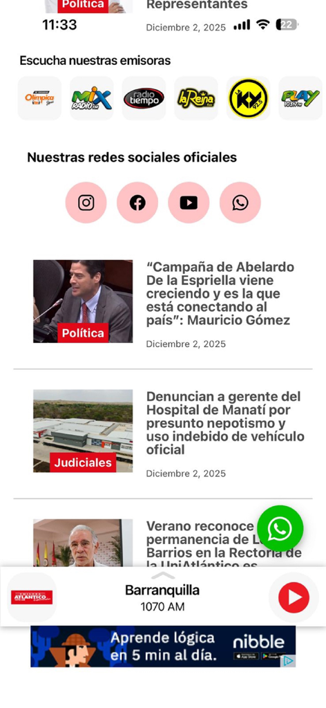 Emisora Atlantico Espectacular - News feed and radio station logos in the Emisora Atlantico app