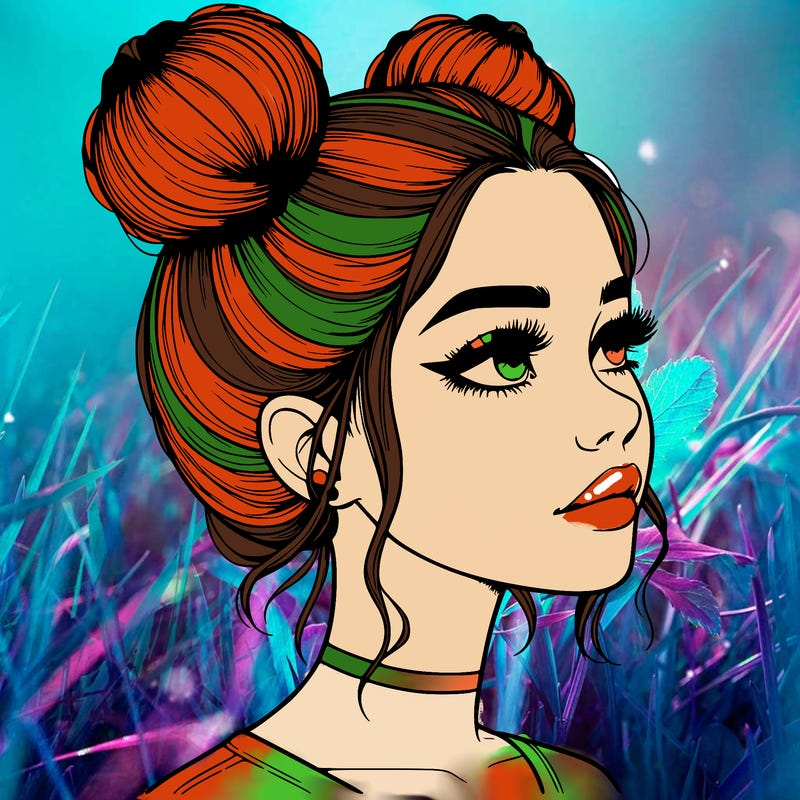 realistic girl with buns on the top of her head