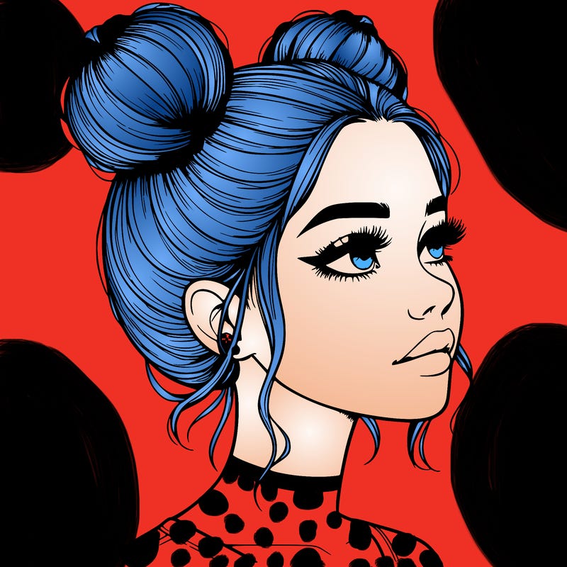 realistic girl with buns on the top of her head