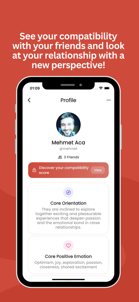 Enneagram 9 Type - Schermata del profilo dell'app Enneagramma che mostra le funzioni di compatibilità relazionale e approfondimenti sulla personalità.