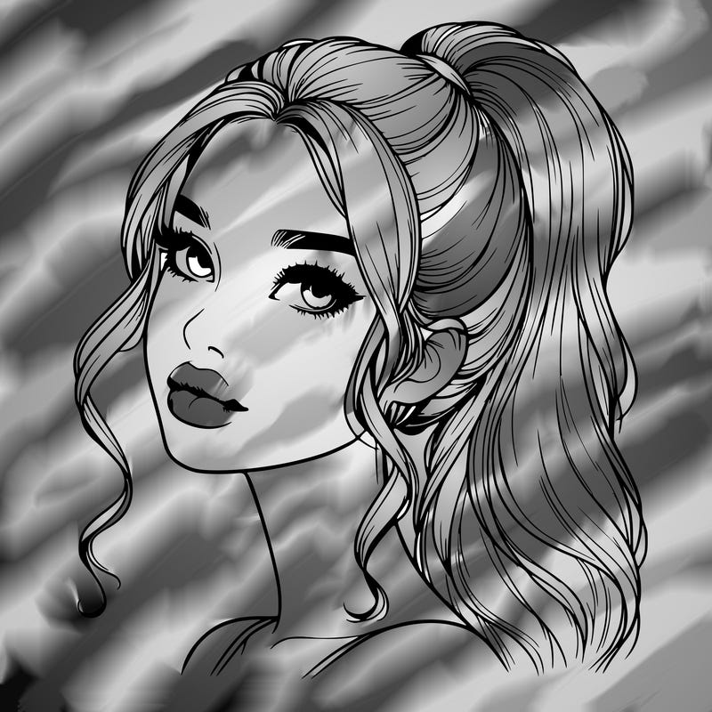 realistic girl with a ponytail on her hair and lips