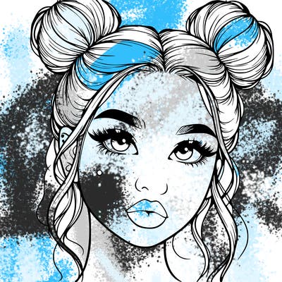 realistic girl with two buns on her hair and lips