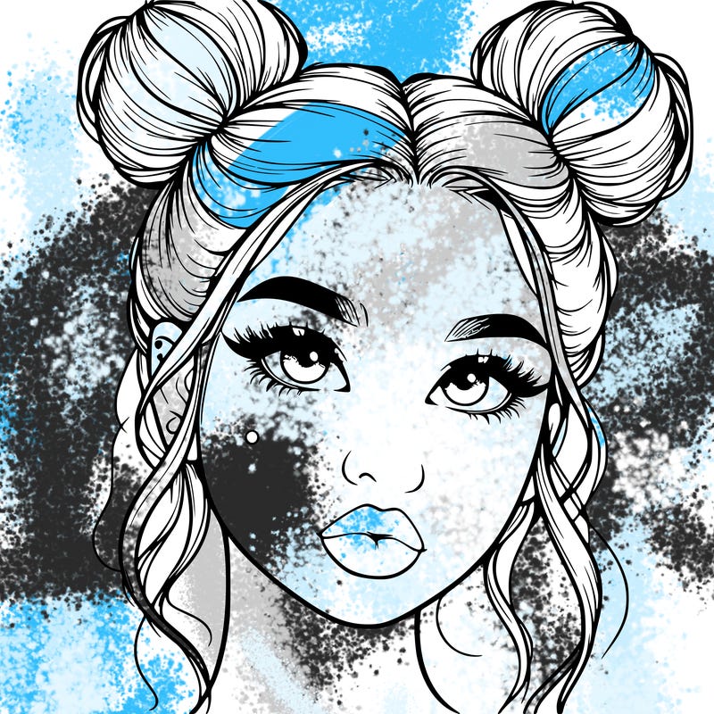 realistic girl with two buns on her hair and lips